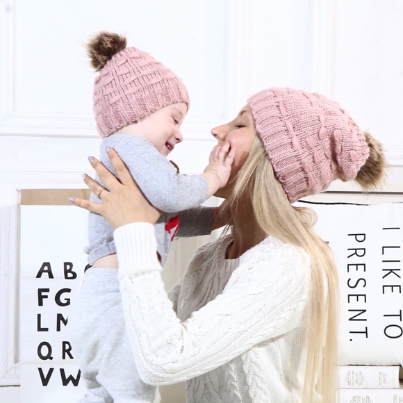 Other - Matching Pink Cable Knit Beanie w/ Pom Pom